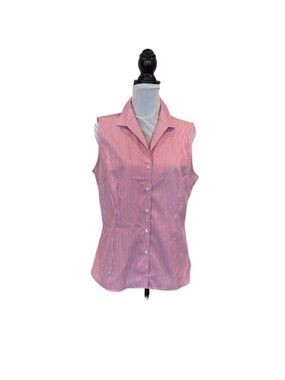Jones New York sleeveless button down cotton pink & white blouse top size large